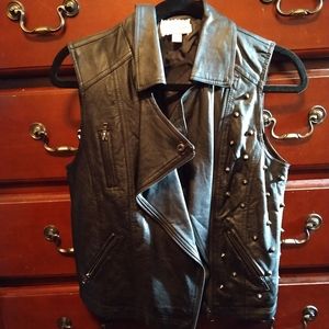 Large zip up pleather studded vest black